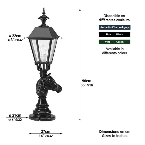 Luminaire Californie sur potelet cheval - 90cm L1813 Lanterne sur potelet Lanterne carrée L1813