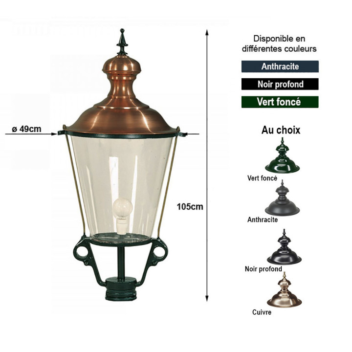 Lanterne ronde classique K1 Hauteur 105cm en aluminium et cuivre