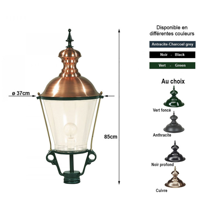 Lanterne ronde classique K2A Hauteur 85cm en aluminium et cuivre