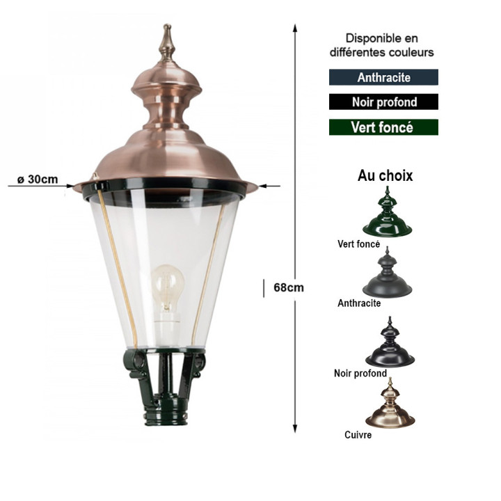 Lanterne ronde classique K3A Hauteur 68cm en aluminium et cuivre