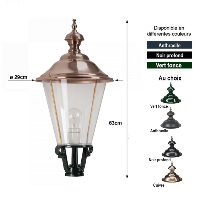 Lanterne ronde classique K3B Hauteur 63cm en aluminium et cuivre