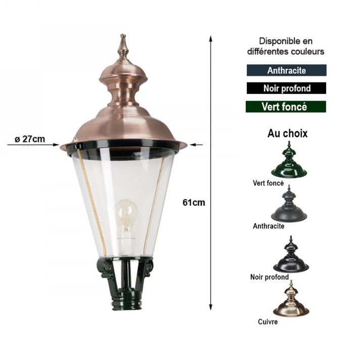 Lanterne ronde classique K4A Hauteur 61cm en aluminium et cuivre
