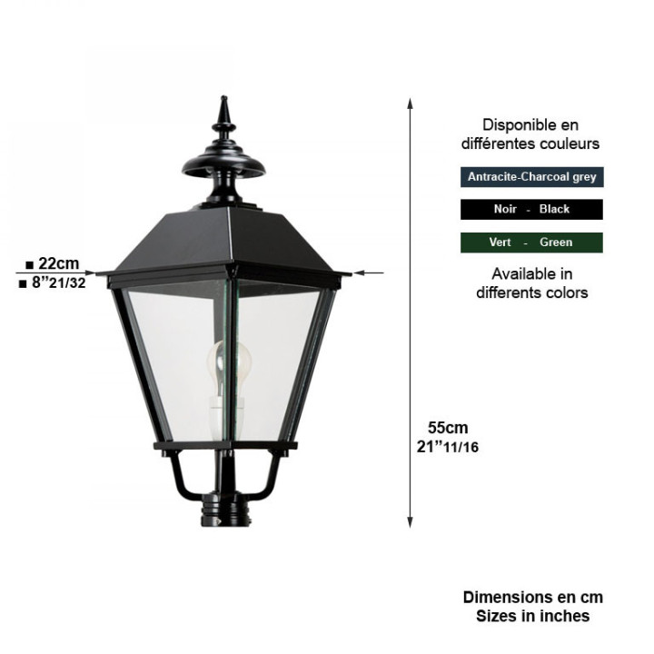 Lanterne carrée classique K6B Hauteur 55cm en aluminium 3 couleurs