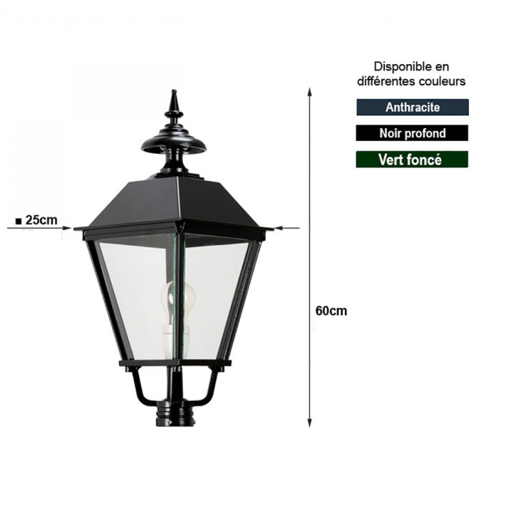 Lanterne carrée classique K6C Hauteur 60cm en aluminium 3 couleurs