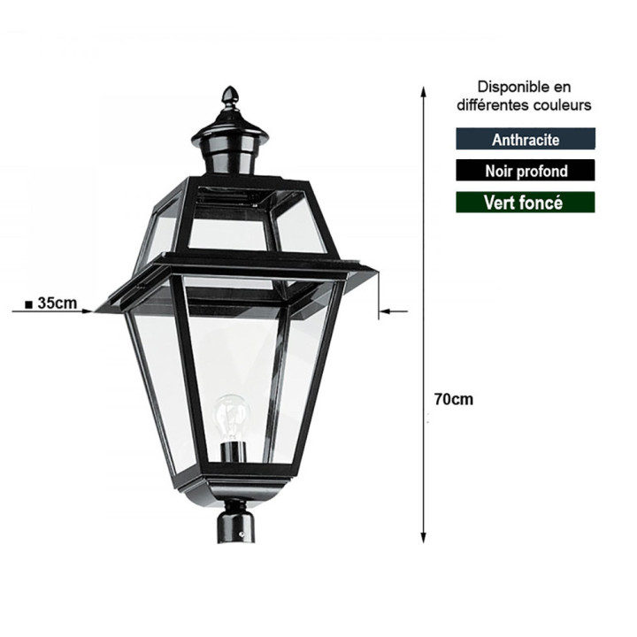 Lanterne carrée classique vitrée K14 Hauteur 70cm en aluminium