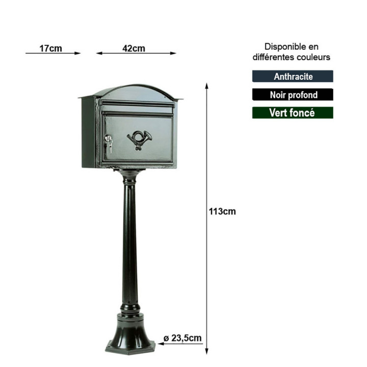 Boite aux lettres en fonte d'aluminium modèle B7 sur potelet 113cm