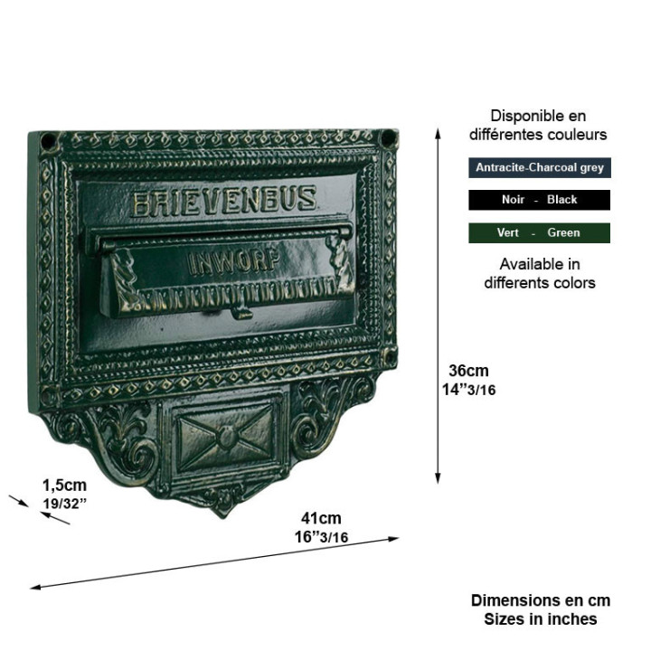 Façade de boite aux lettres B3 en fonte d'aluminium largeur 41cm