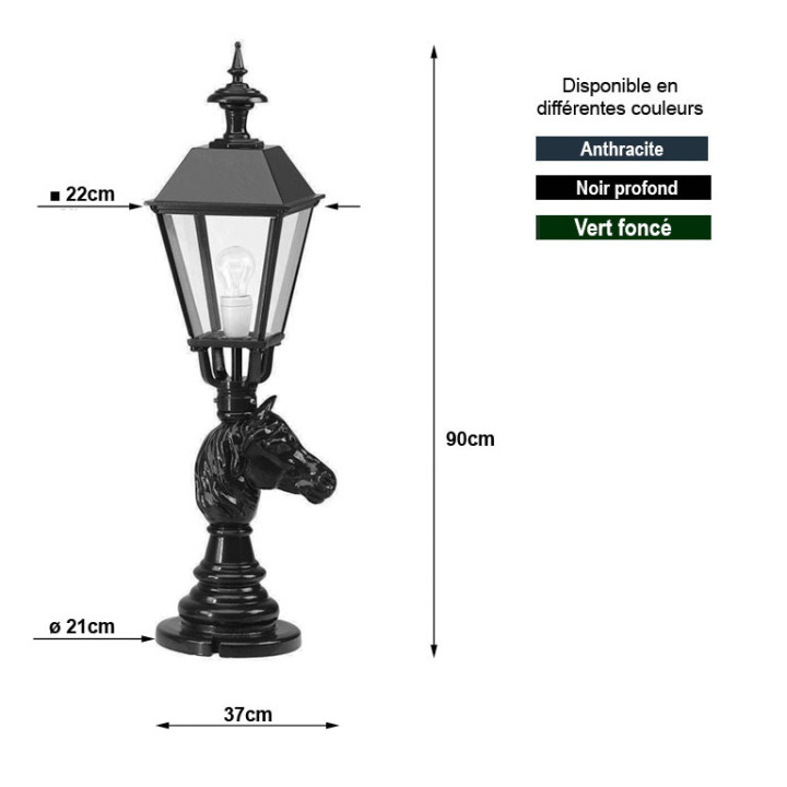 Luminaire CALIFORNIA carré sur potelet tête de cheval hauteur 90cm
