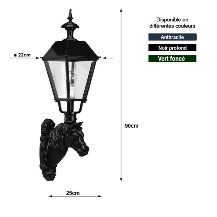 Luminaire CALIFORNIA carré sur potelet tête de cheval hauteur 90cm
