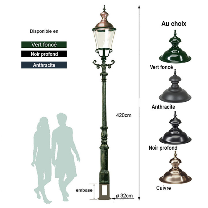 Lampadaire DEN HAAG avec son luminaire rond classique 4,05m