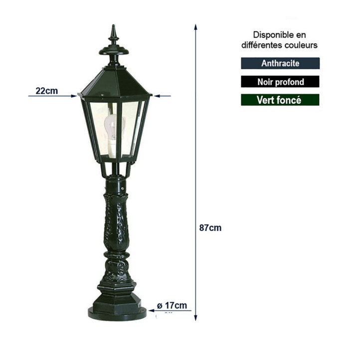 Luminaire EIFEL hexagonal classique monté sur potelet alu H 87cm