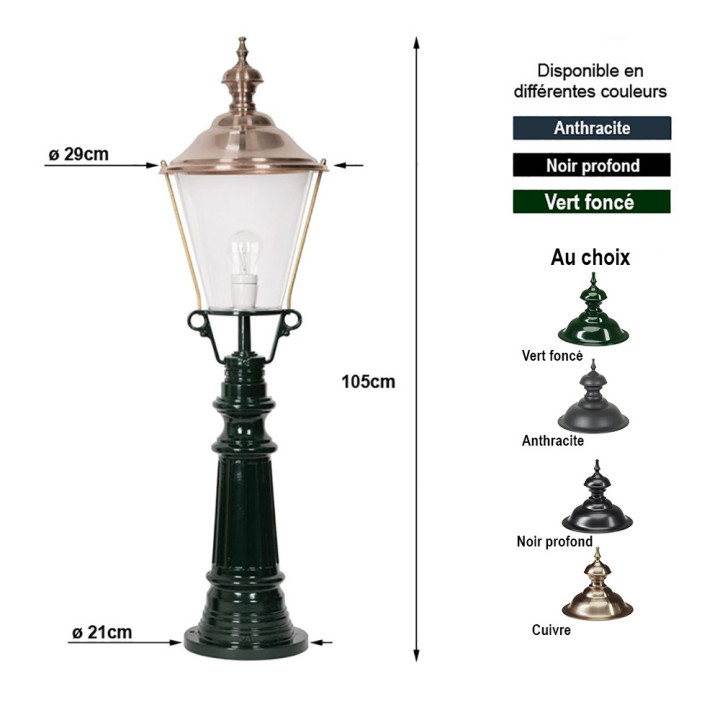 Luminaire TIMOR rond classique monté sur potelet alu H 105cm