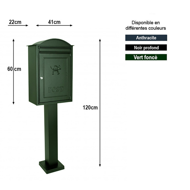Boites aux lettres sur pied B20max à fixer au sol htr 120cm 3 couleurs