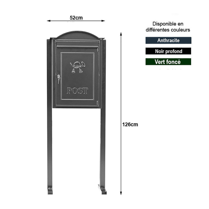 Boites aux lettres sur chassis B20xl à fixer au sol htr 126cm 3 couleurs