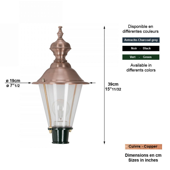 Lanterne ronde classique M29 Hauteur 39cm en aluminium et cuivre