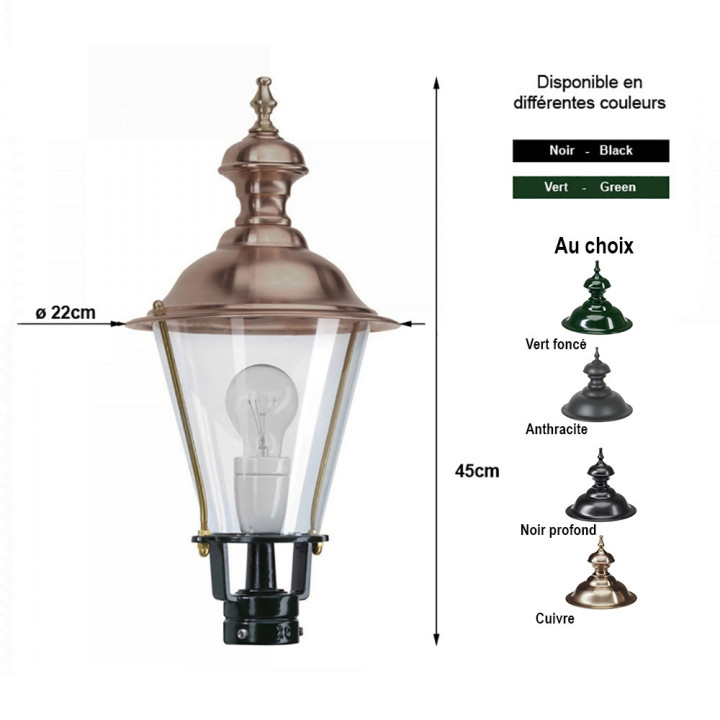 Lanterne ronde classique K4B Hauteur 459cm en aluminium et cuivre