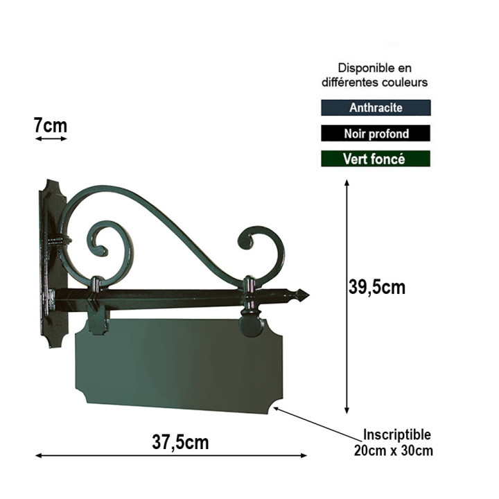 Enseigne publicitaire à placer en drapeau fonte d'alu 20cm à 37,5cm