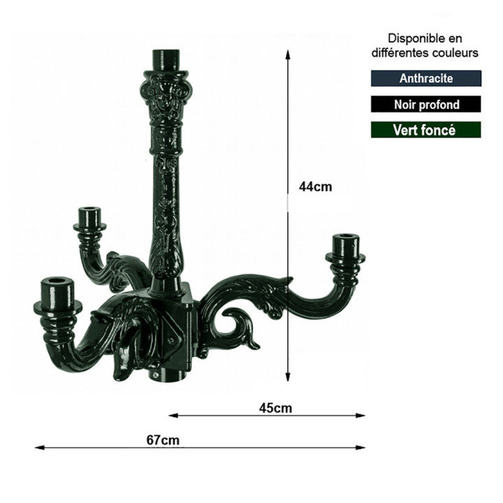Cet ornement multibras permet d'installer 4 lanternes sur 1 poteau