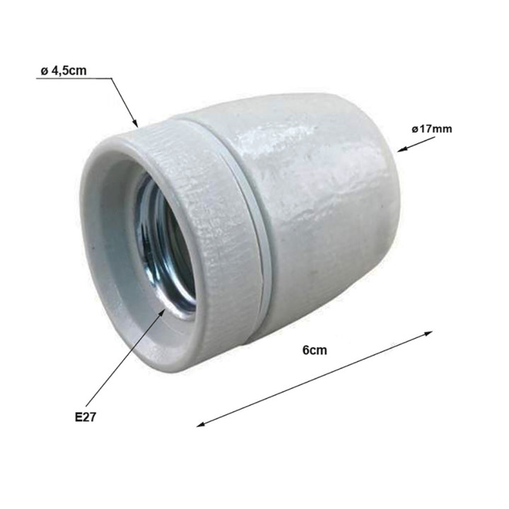 Douille de remplacement en porcelaine E27 taraudée M17 ou M10