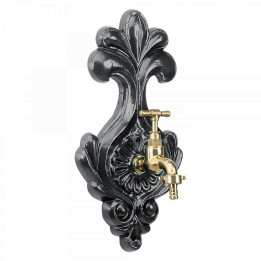 Robinet de jardin laiton poli monté sur plaque nostalgique alu 40cm