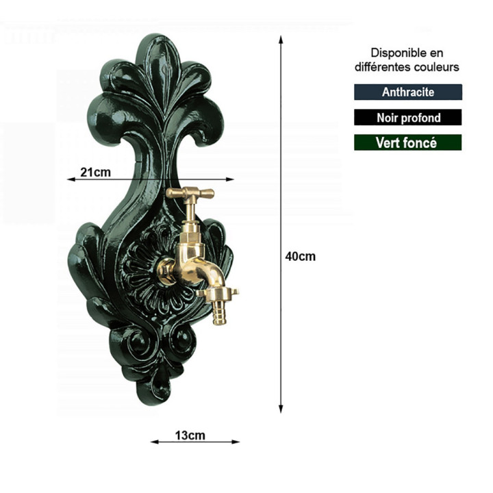 Robinet de jardin laiton poli monté sur plaque nostalgique alu 40cm