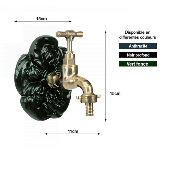 Robinet de jardin laiton poli monté sur rosace aluminium Ø 15 cm