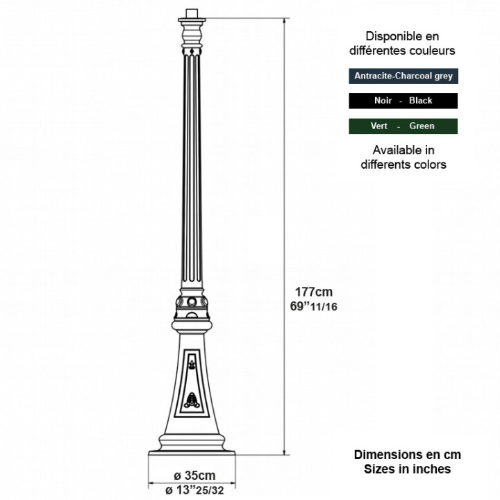 Poteaux modèle E81 pour luminaires - H176cm en aluminium coulé