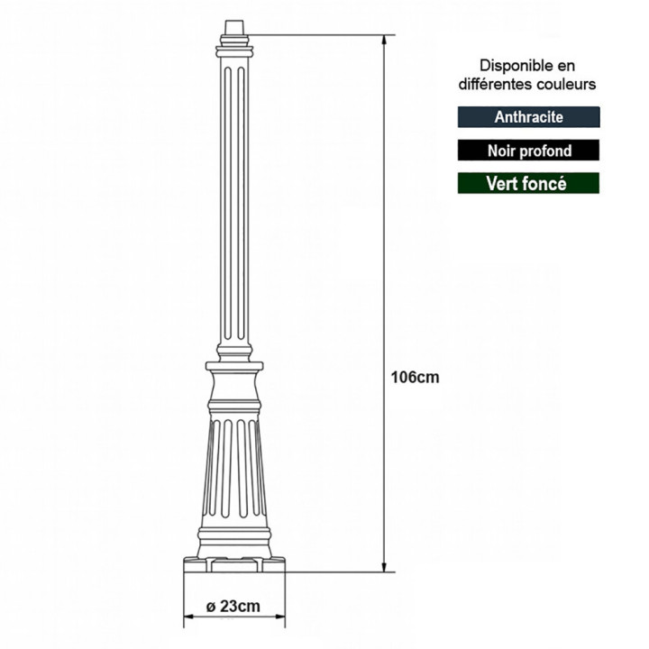 Poteaux modèle E85 pour luminaires - H106cm en aluminium coulé