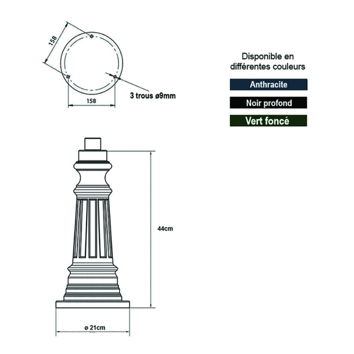 Potelets modèle E86 pour luminaires - H44cm en aluminium coulé