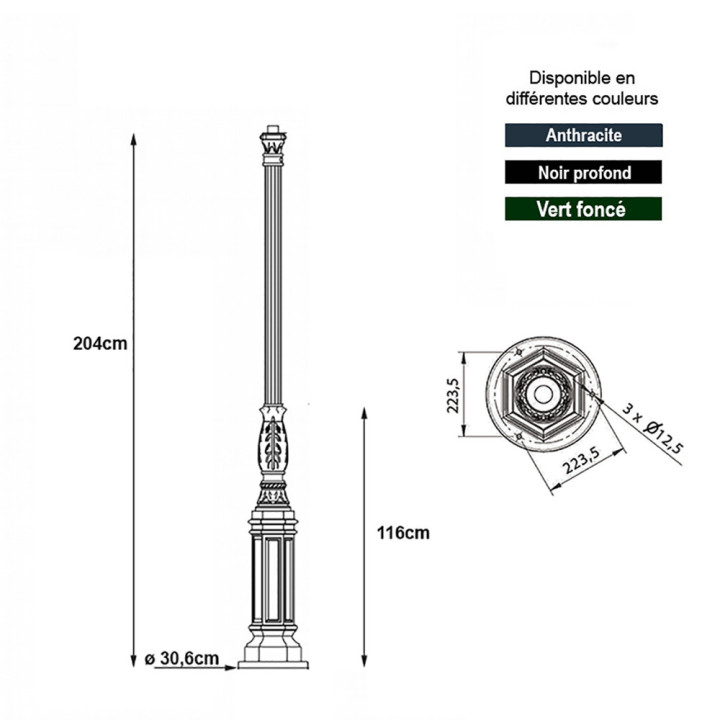 Potelets modèle KS1 pour luminaires - H204cm en aluminium coulé