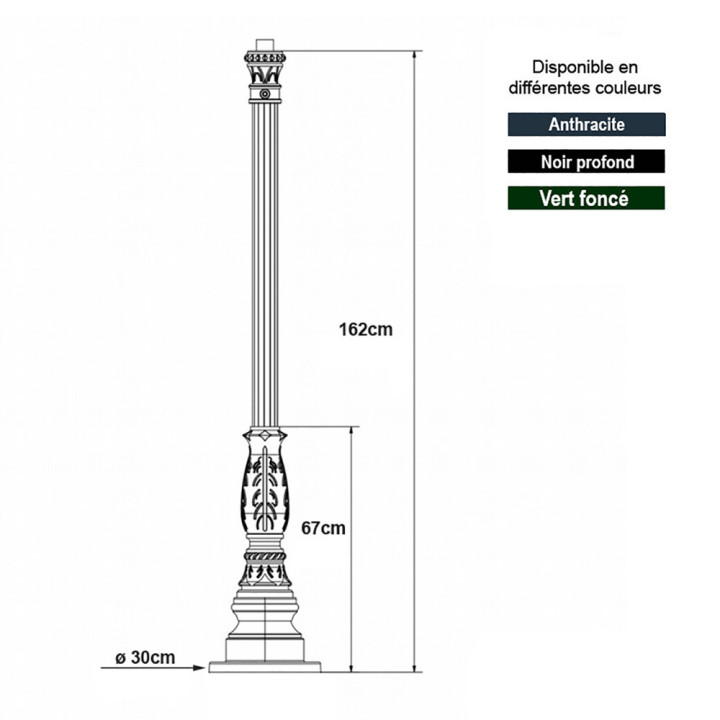 Potelets modèle KS2 pour luminaires - H162cm en aluminium coulé