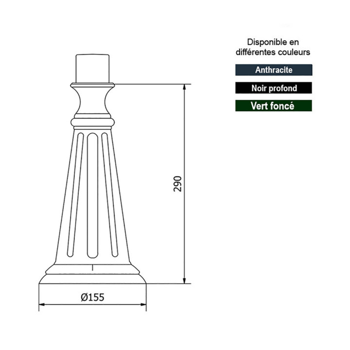 Potelet modèle KS250 pour lanternes H29cm en aluminium coulé