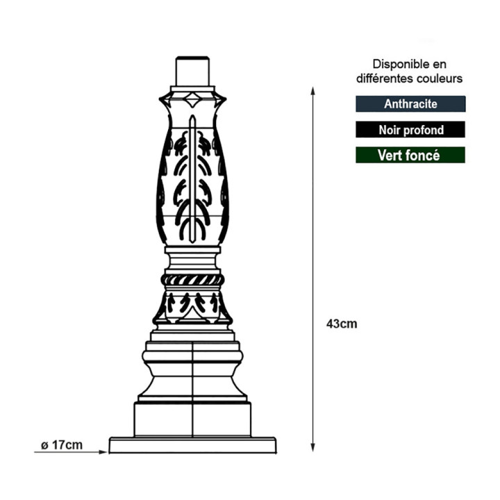 Potelets KS5 pour lanternes standards H43cm en aluminium coulé