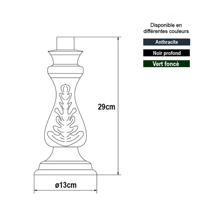 Elégant pied modèle TOULON TA pour lanternes H29cm aluminium