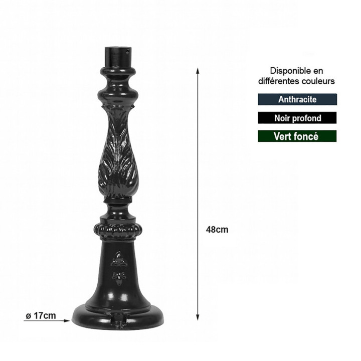 Potelet TOULON A+B pour lanternes standards H48cm en aluminium