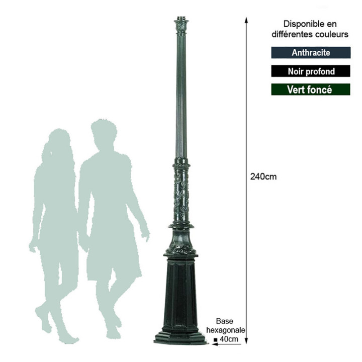 Poteau V1 aluminium de lampadaire 240cm pour lanternes standard