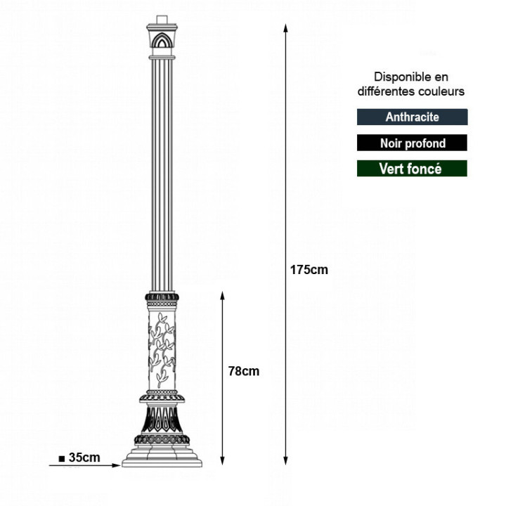 Poteau de lampadaire V2 aluminium 180cm pour lanternes standard