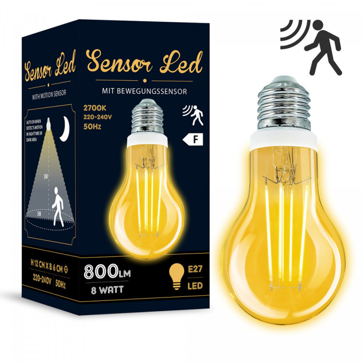 Ampoules détecteur mouvement LED E27 3 à 8 watt, 350 à 800 lumen