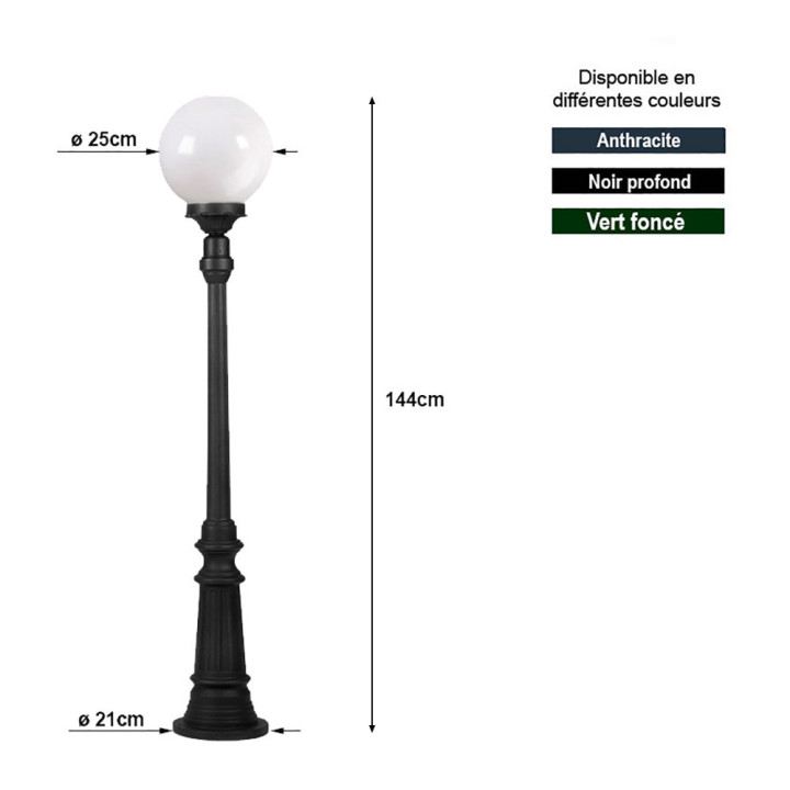 Lampadaire MADEIRA 1 lampe boule sphère ø25cm, hauteur 144cm