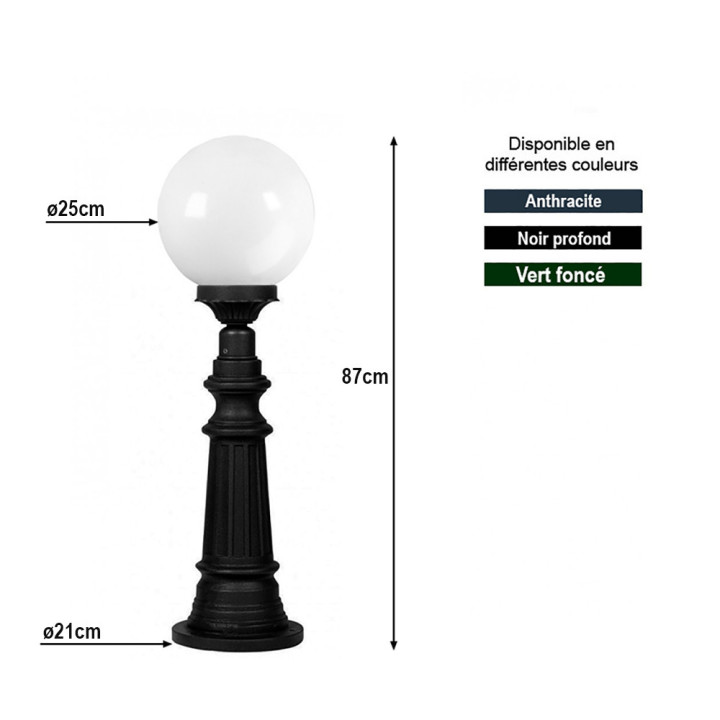 Lampadaire MADEIRA 2 lampe boule sphère ø25cm, hauteur 80cm