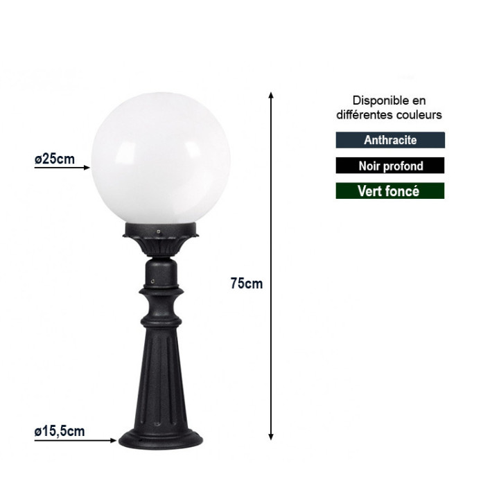 Lampadaire MADEIRA 3 lampe boule sphère ø25cm, hauteur 75cm