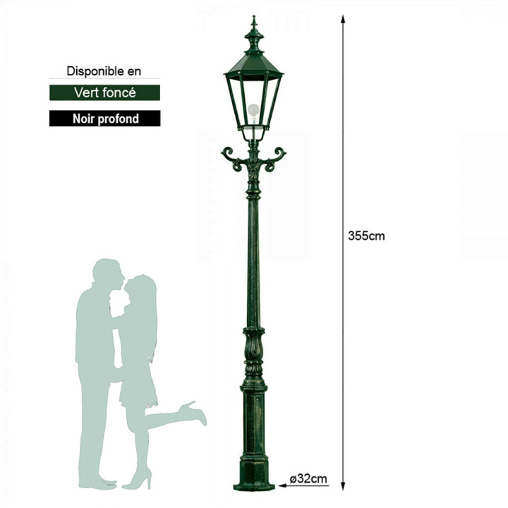 Lampadaire SCHIEDAM avec luminaire hexagonal et poteau alu3,55m