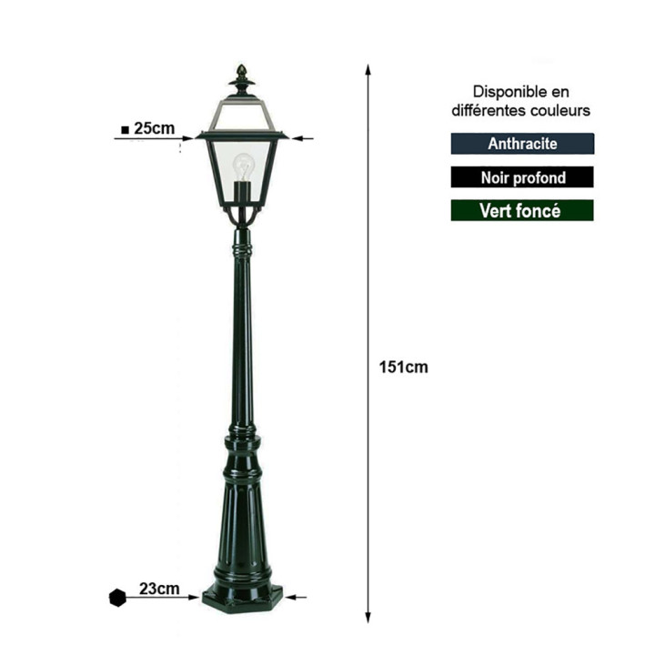 Lampadaire MAASEICK lanterne carrée ajourée 25x25cm, htr 151cm