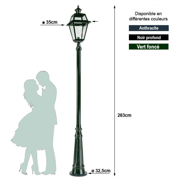 Lampadaire MAASTRICHT lanterne carrée ajourée 35x35cm, htr 283cm