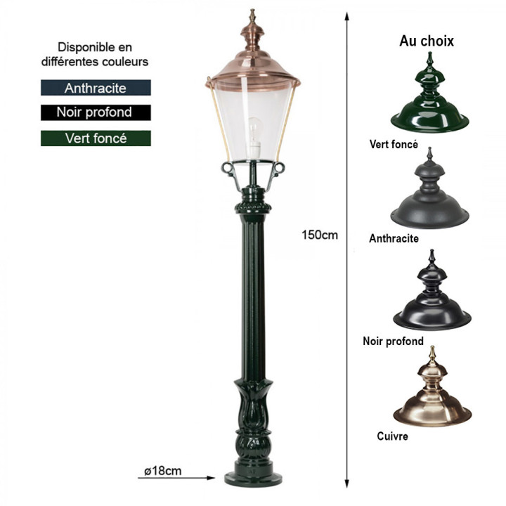 Lampadaire DE RIJP lanterne ronde classique sur potelet alu 150cm