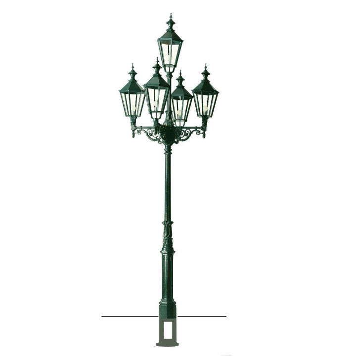 Réverbère LONDON 5 lanternes hexagonales sur poteau 4,75cm