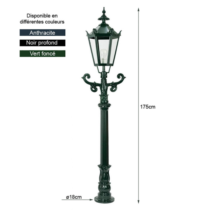 Lampadaire DE BEETS avec lampe hexagonale, support, poteau 1,75m