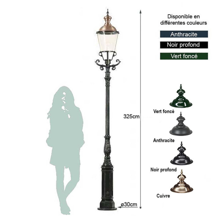 Lampadaire DUSSELDORF avec son luminaire rond classique 3,25m