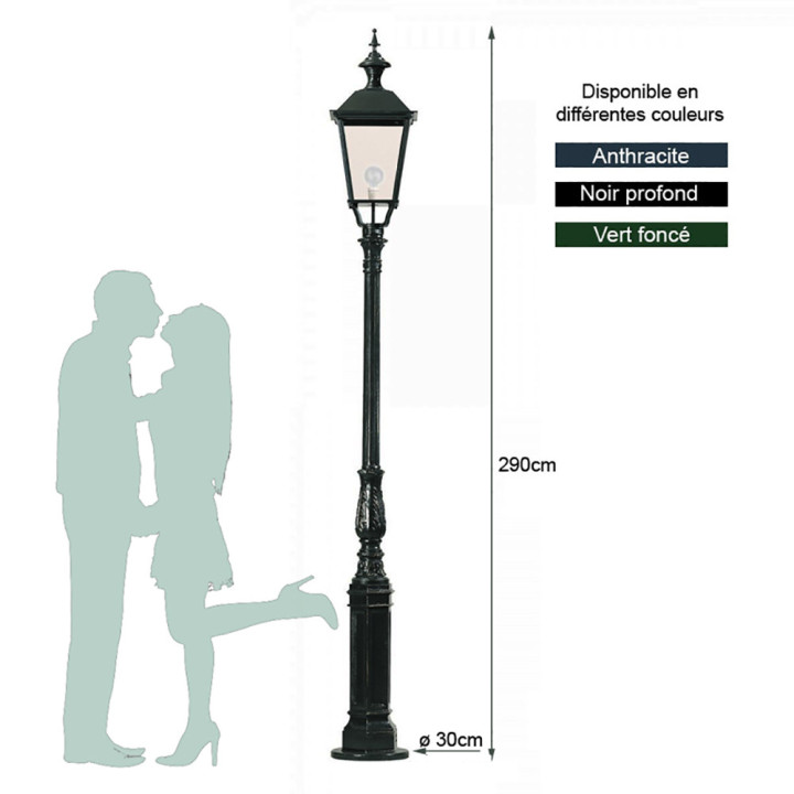 Luminaire DRESDEN avec lanterne carrée et poteau fonte d'alu 2,90m
