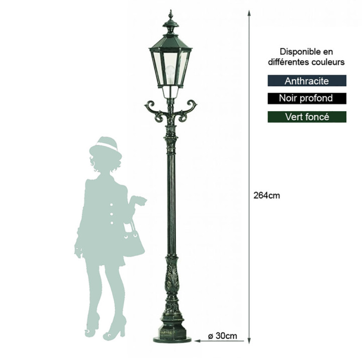 Lampadaire HANNOVRE lampe hexagonale, support, poteau 2,64m
